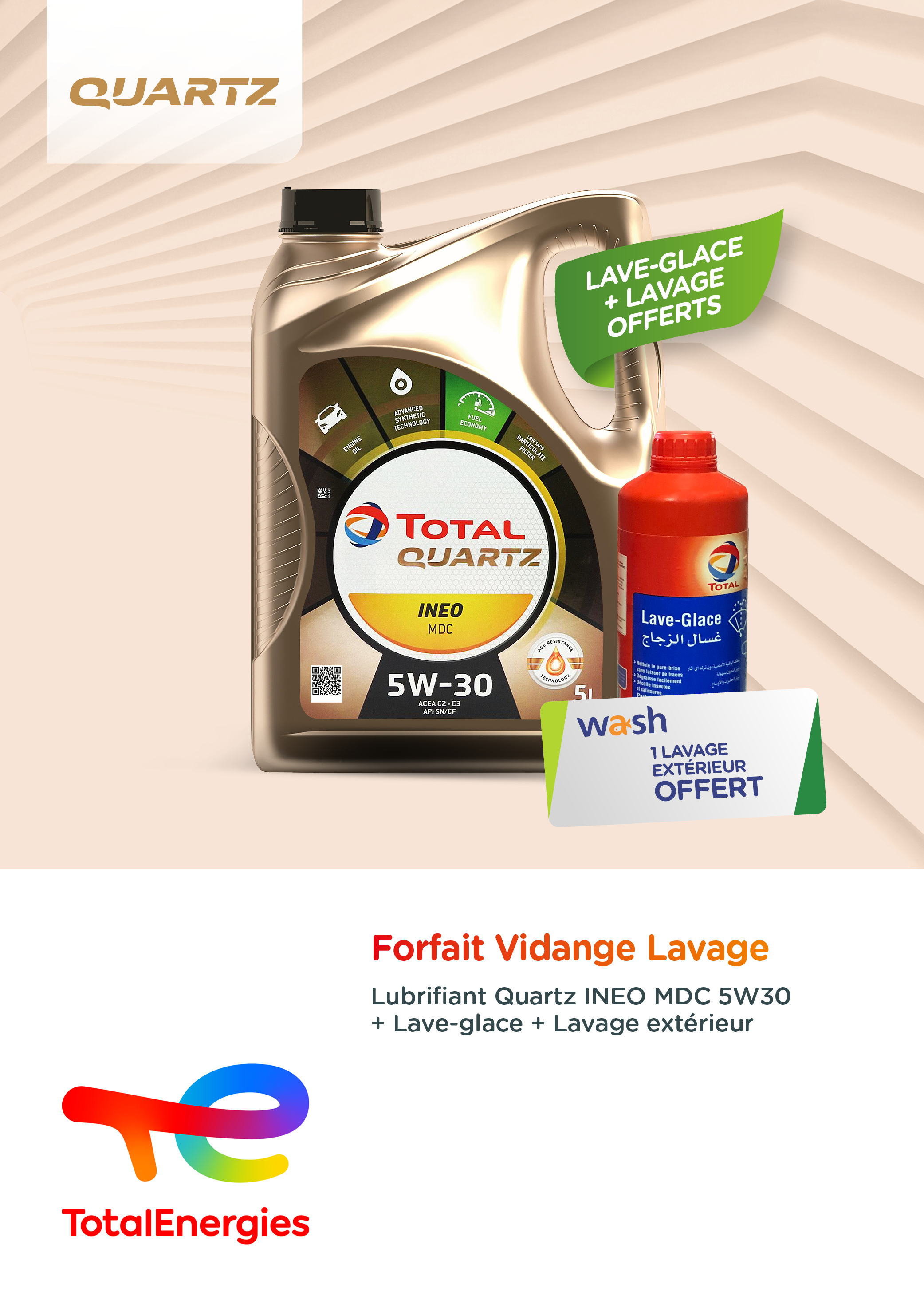   Quartz ineo MDC 5W30 5L :Profitez de notre nouveau forfait avec un produit d'entretien automobile + un lavage extérieur offerts