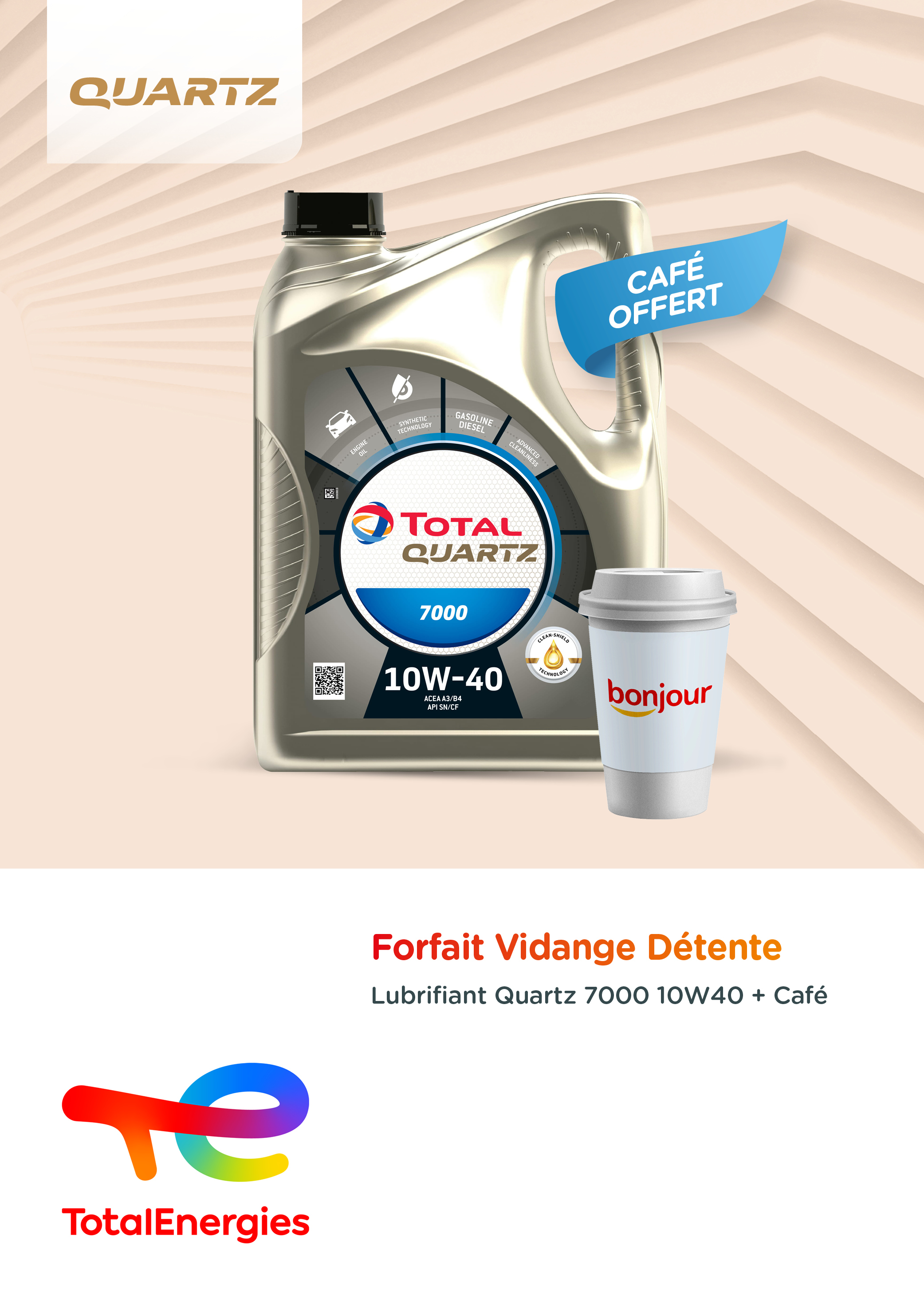   Quartz 7000 10W40 5L: Profitez de notre nouveau forfait avec un café offert